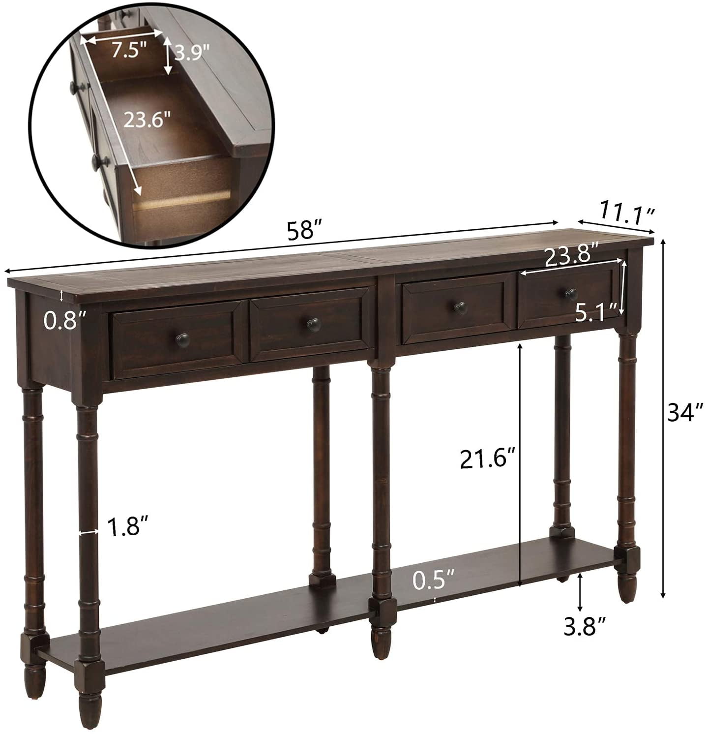 Harper & Bright Designs Retro Console Table Sofa Table for Entryway with Drawers and Shelf Living Room Table