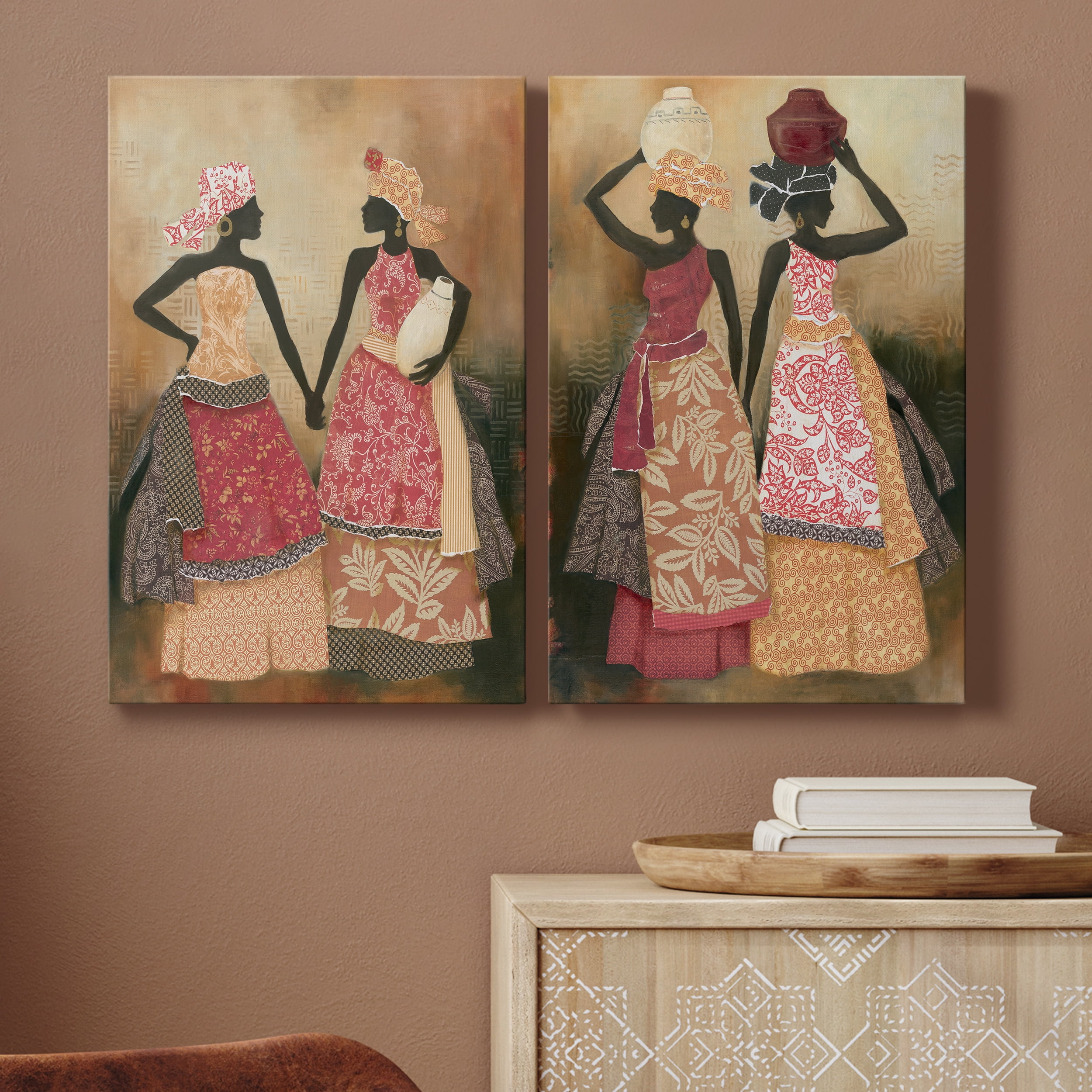 Village Women I Premium Gallery Wrapped Canvas - Ready to Hang - Set of 2 - 8 x 12 Each