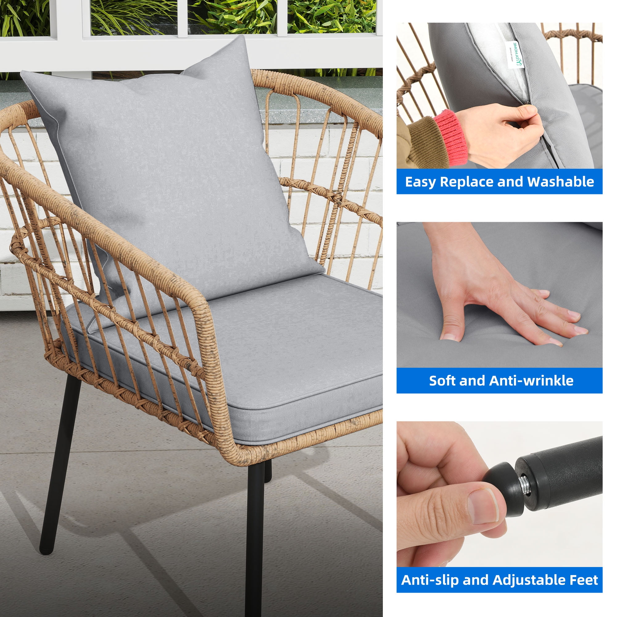 Uforic 4 Pieces Patio Conversation Set,Patio Furniture Set of Rattan Bistro Set with Loveseat Chair - Gray