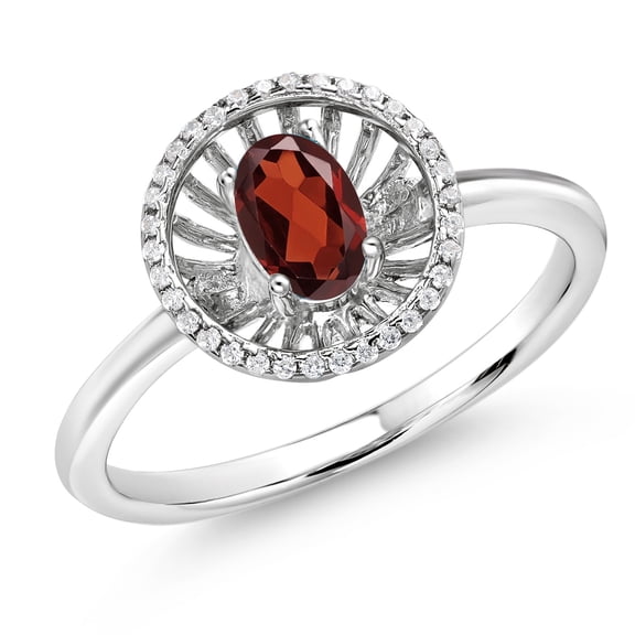 Gem Stone King 925 Sterling Silver Red Garnet Ring for Women (1.05 Cttw, Oval 6X4MM, Gemstone January Birthstone, Size 6)