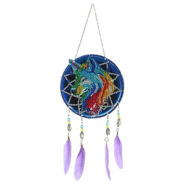 Irfora DIY diamante pintura pluma colgante carillón de viento patrón de animales taladro kit de bordado de diamantes DIY decoración colgante para el hogar Irfora Carillón de viento con pintura de diamante