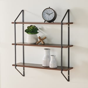Better Homes & Gardens 3-Tier Wall Shelf with Brackets, Walnut
