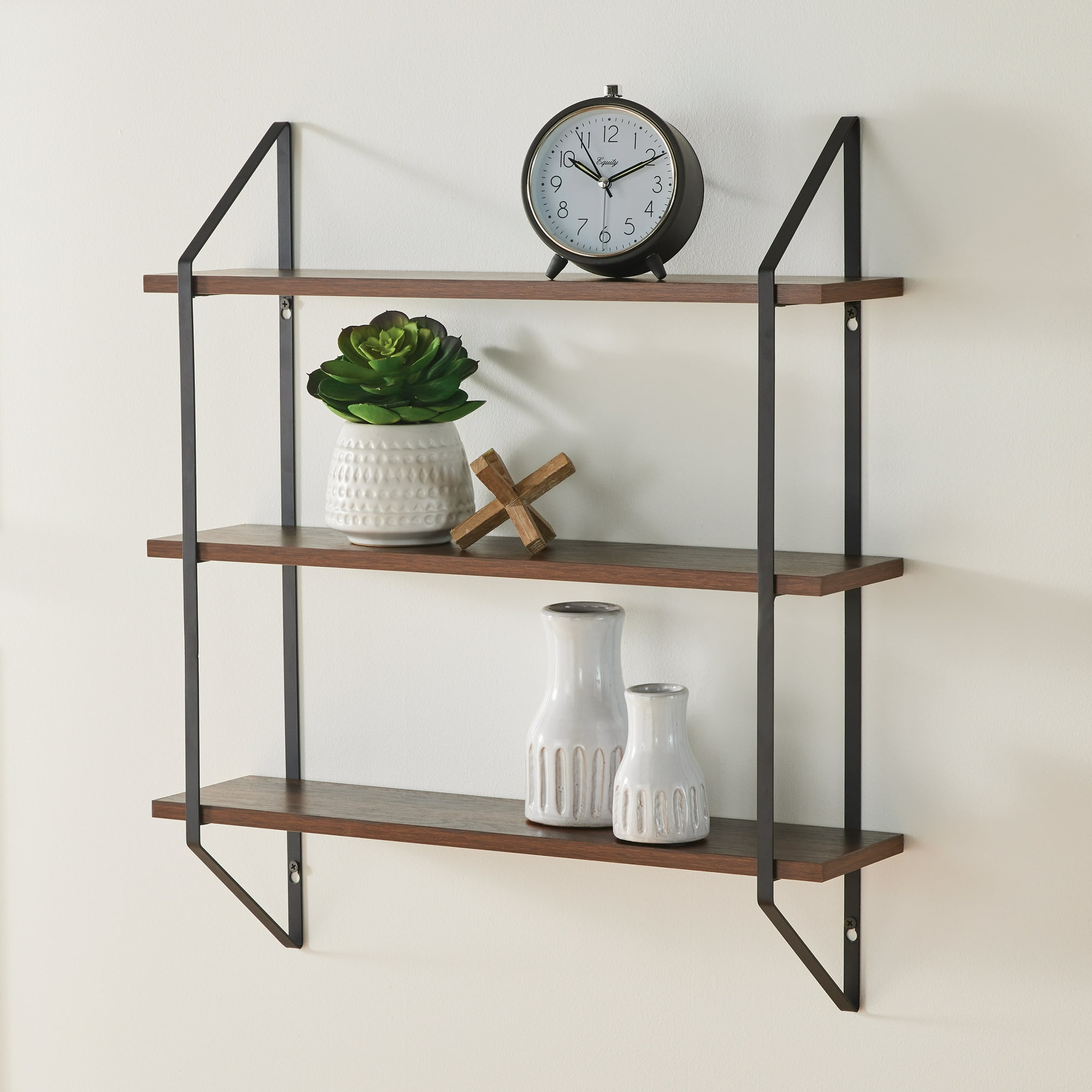 Better Homes & Gardens 3-Tier 20 in Wall Shelf with Brackets, Walnut