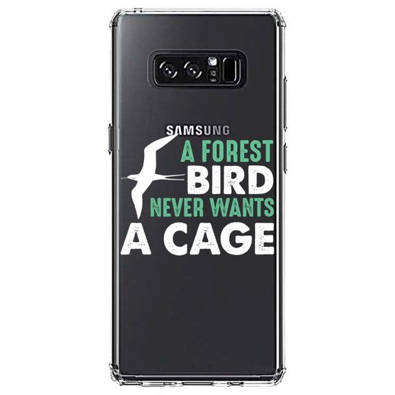 DistinctInk Clear Shockproof Hybrid Case for Samsung Galaxy Note 8 - TPU Bumper Acrylic Back Tempered Glass Screen Protector - A Forest Bird Never Wants a Cage