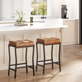 thumbnail image 7 of Set of 4 Modern 26 Inch Counter Height Saddle Bar Chairs – Thick Padded Faux Leather Seat – Sturdy Black Steel Frame with Footrest – Ideal for Kitchen Island or Dining Room, Brown, 7 of 7