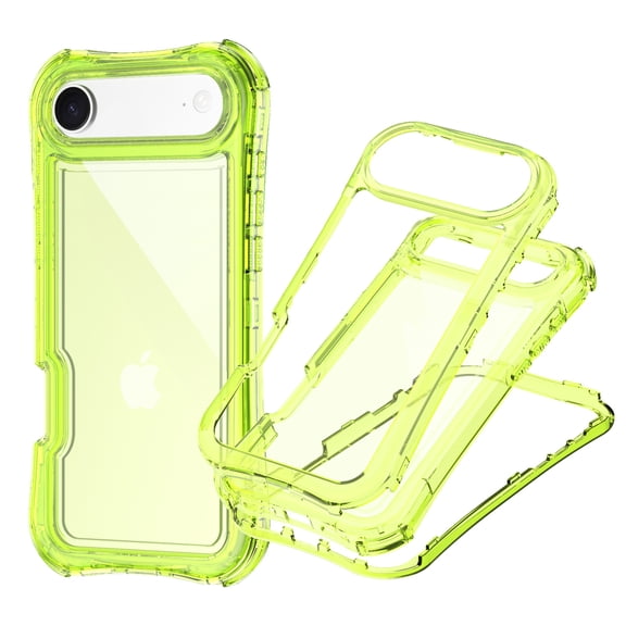 Compatible with iPhone Air case,Soft Silicone Bumper & Crystal Clear Hard PC Back and Hard PC Inner,[Military Grade Drop Protection] 3 in 1 Heavy Duty Case with Hand Strap,Green