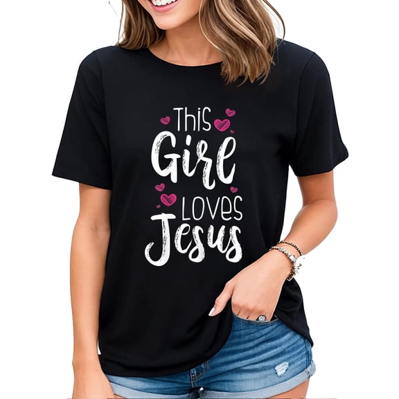 This Girl Loves Jesus Gift For Christian Cool Women T-Shirt Black Medium