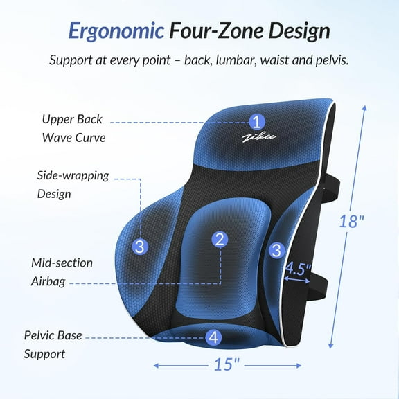 Adjustable Airbag Lumbar Support Pillow for Office, Car & Home - Ergonomic Memory Foam Back Support with Dual Straps