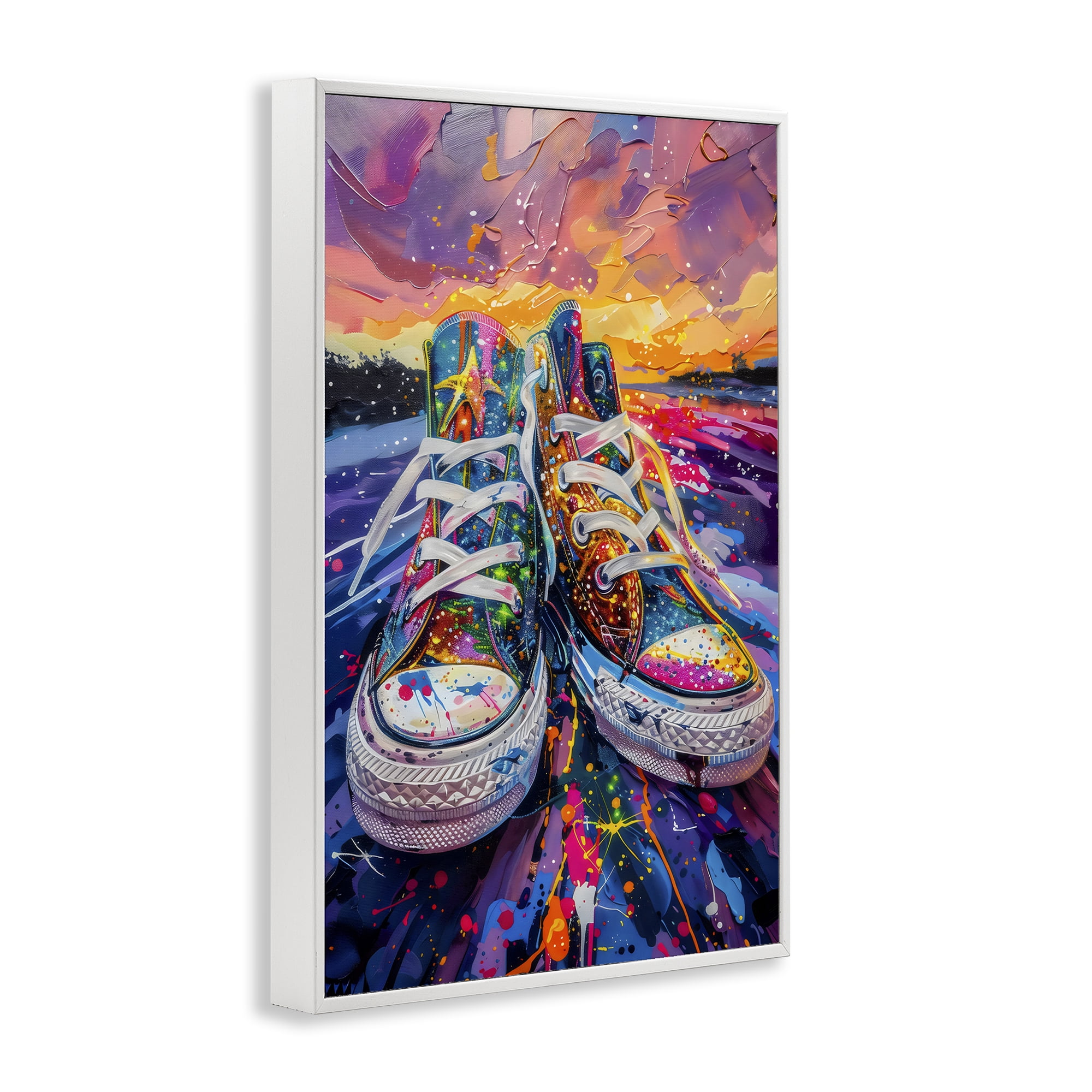 Stupell Industries Vibrant Sneakers at Sunset White Framed Giclee Art, design by Creative Studio