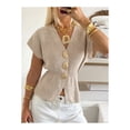 thumbnail image 2 of NACOjama Womens Short Sleeve V Neck Button Front Cardigan Sweater Lightweight Ribbed Knit Loose Fit Summer Top Beige, 2 of 9