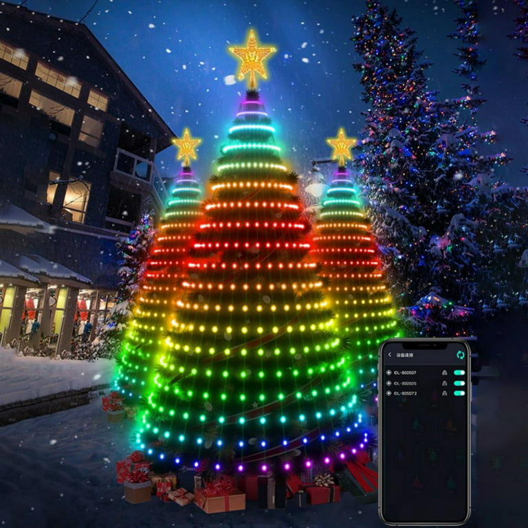DIY Smart Christmas Lights with Bluetooth APP & Remote Control,400 RGB LED  Light, Suitable for 4.9Ft high Christmas Tree,Outdoor Multi-Color Changing  with Musics,Patterns,DIY Draffiti 