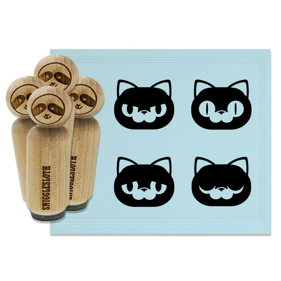 Round Cat Excited Angry Sad Sleepy Rubber Stamp Set for Scrapbooking Crafting Stamping - Mini 1/2 Inch