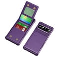 thumbnail image 3 of TECH CIRCLE for Google Pixel 7a Case 6.1" 2023, Plastic/PU Leather Phone Case with Magnetic Button Closure Credit Card Holder Slots, Wallet/Kickstand Function, Lightweight Protective Cover, Purple, 3 of 8
