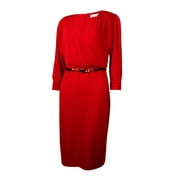 Calvin Klein Women's Belted Cold-Shoulder Surplice Jersey Dress