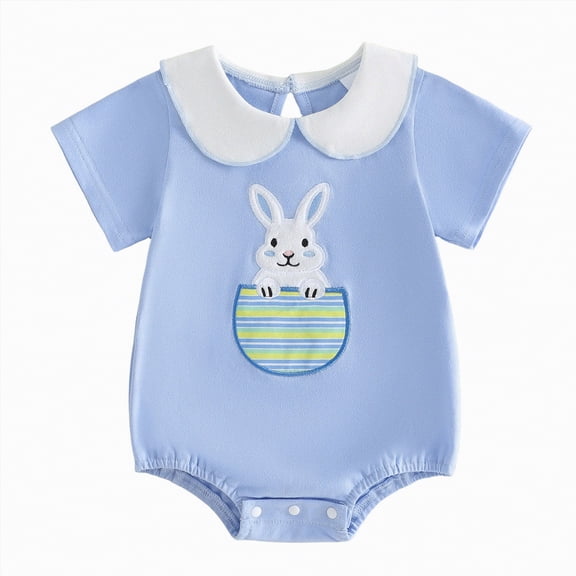 mgoYE Baby Girl Clothes 0-3 Months My First Easter Baby Girl Outfit Cutest Bunny Carrot Onesie Waffle Jumpsuit Romper Newborn Spring Clothes(Blue,0-3 Months)