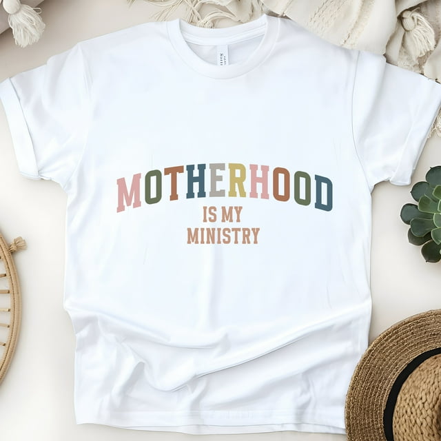 T-Shirt Chrétien "Motherhood Is My Ministry", Blanc, Taille 2TG