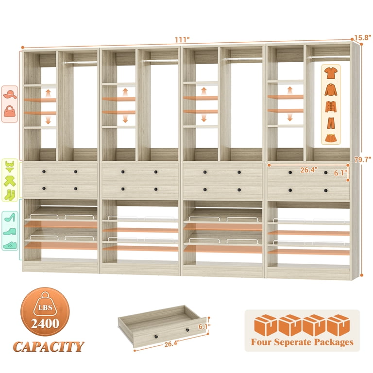 Homieasy 112 Inch (9.2 FT) Freestanding Wardrobe Closet Organizer