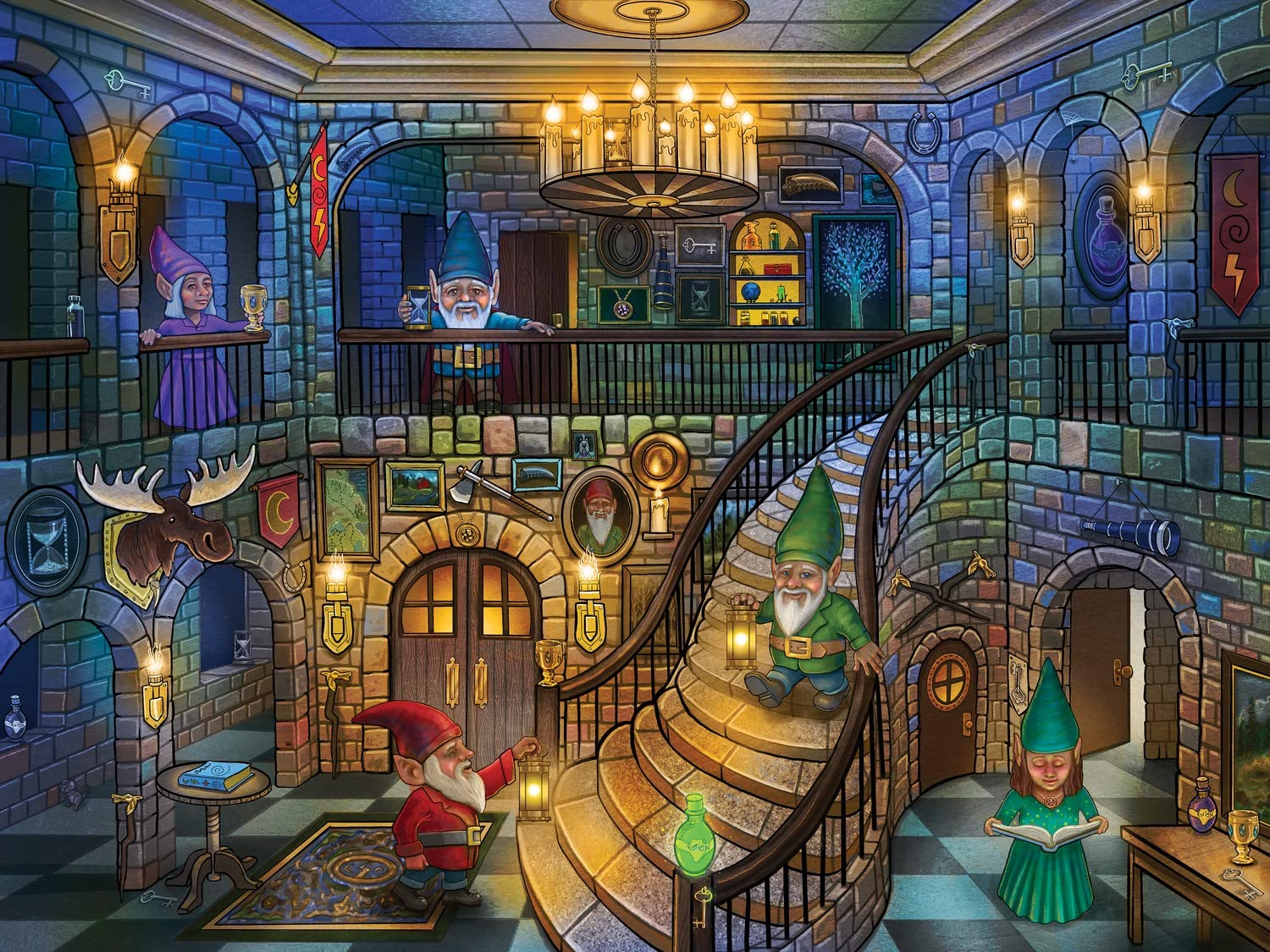 Peaceable Kingdom Gnomes at Night Puzzle, 100-Pc. Seek & Find Glow Puzzle for Kids Ages 6 & Up, Included Blacklight Reveals Hidden Items, Great for Home or Classrooms