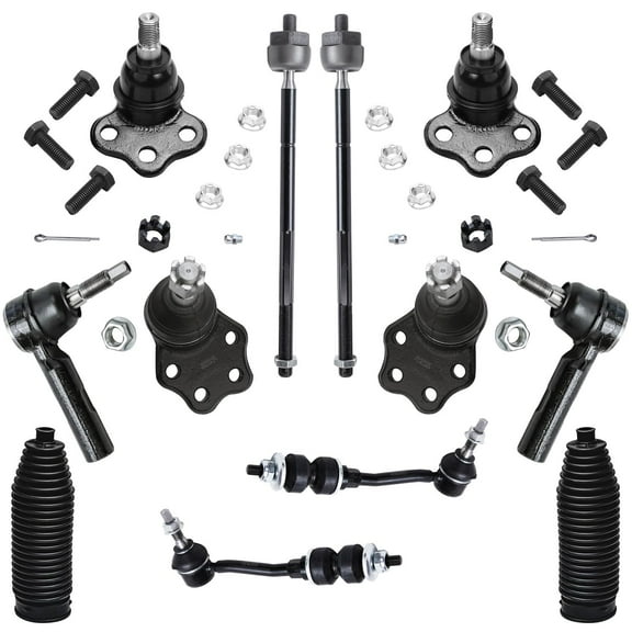Detroit Axle - 2WD Front 12pc Suspension Kit for 00-04 Dodge Dakota, 00-03 Durango, Inner Outer Tie Rods Sway Bars Lower & Upper Ball Joints Boots 2000 2001 2002 2003 2004 Replacement