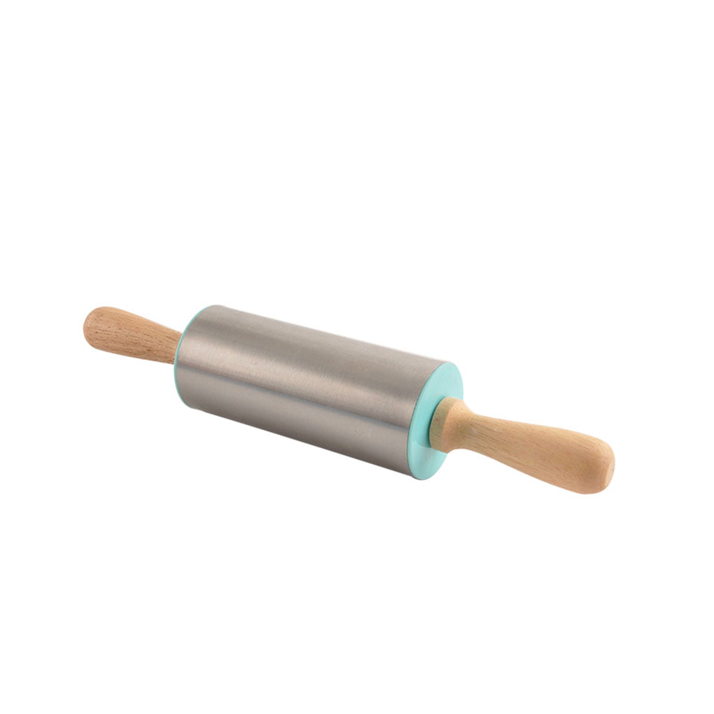 Non-Stick Silicone Rolling Pin Wooden Handle Fondant Pastry Dough Roller Sticks