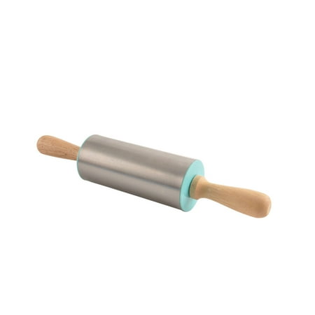 

wrea Guangcailun Dough Roller Kitchen Stainless Steel Pastry Pasta Pizza Dough Rolling Pin with Wooden Handle