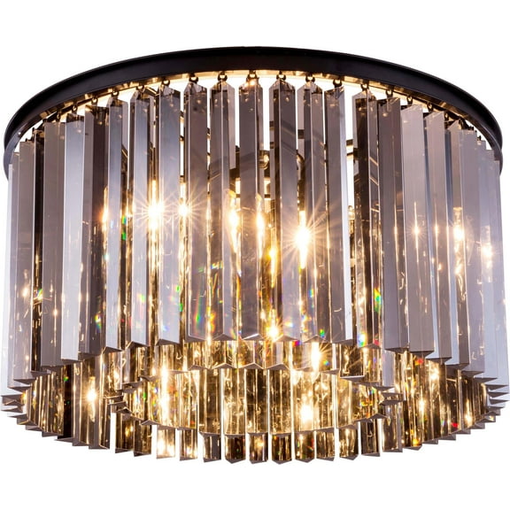 Flush Mount Light Ceiling Fixture SYDNEY 8-Light Golden Teak Smoky Cryst EL-3394