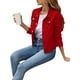 thumbnail image 2 of Wangsaura Chaqueta vaquera para mujer, chaqueta vaquera informal de manga larga con bolsillo,Red,L, 2 of 7