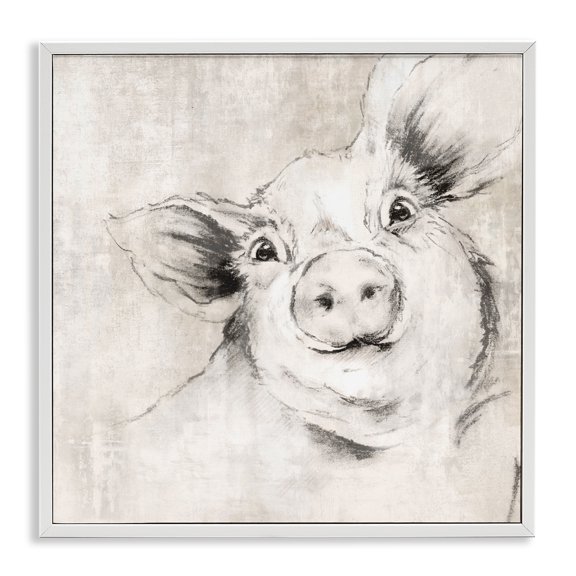 Stupell Industries Pig Sketch Impression Animals Drawing White Framed Art Print Wall Art, 12 x 12