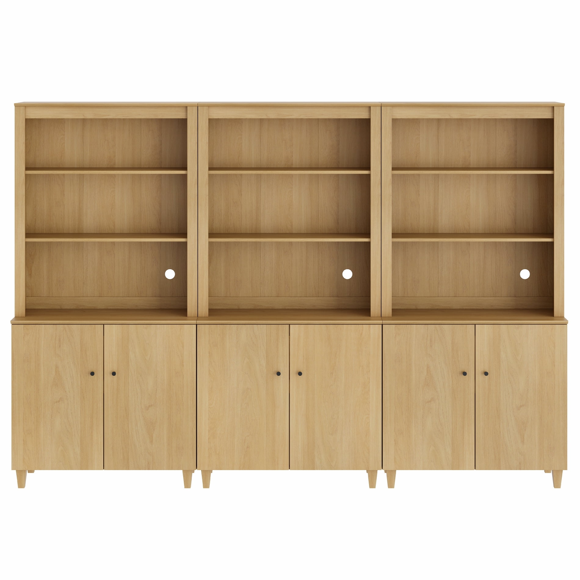 WAMPAT Modern 71" Tall Pantry Cabinet with Doors and Adjustable Shelves for Dining Room, 3-Column 5-Tier, Oak Wood