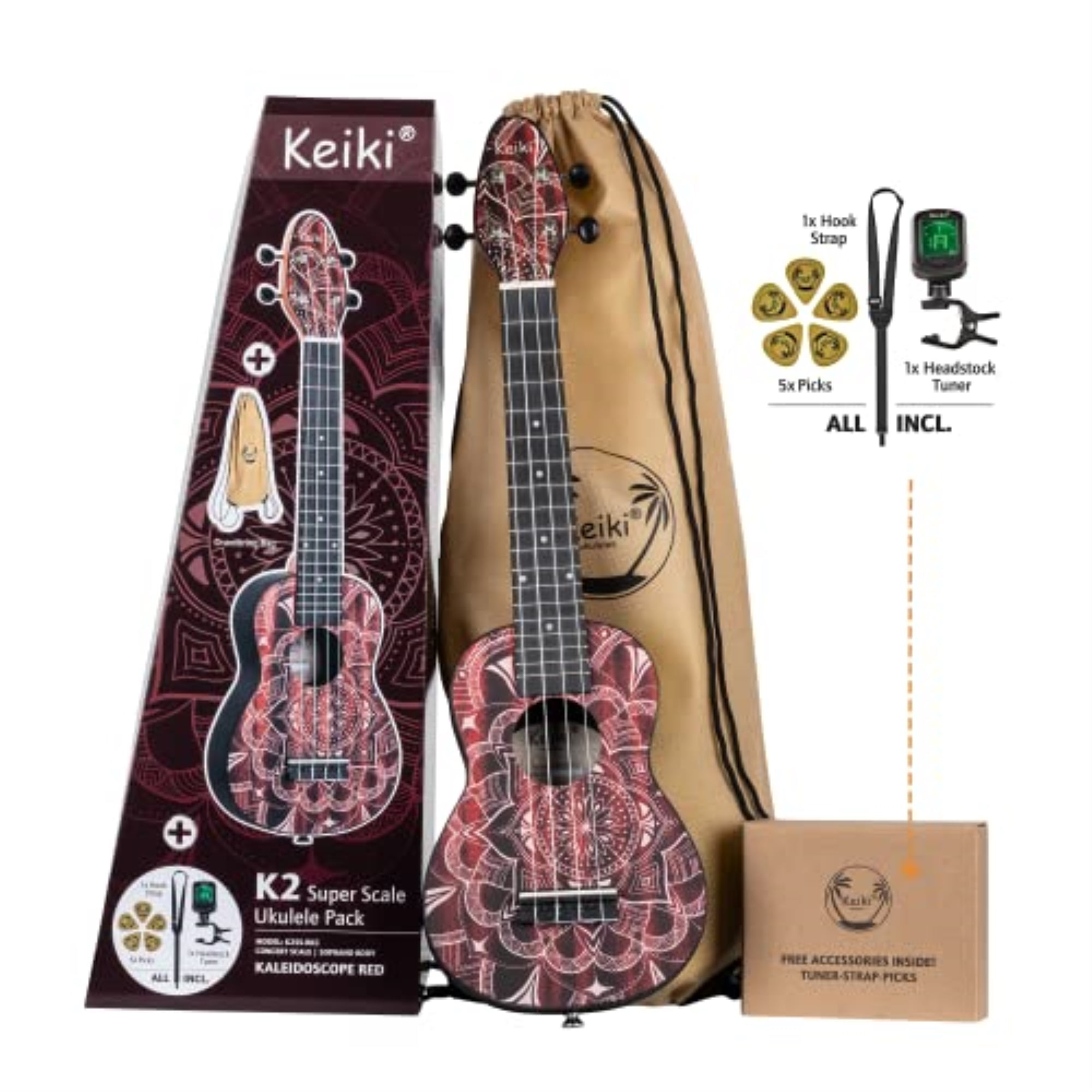 Keiki K2 Series Super Scale Concert-Soprano Ukulele Pack - Includes: Picks, Strap & Tote Walmart.com