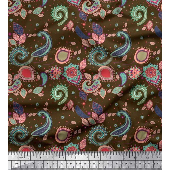 Soimoi Modal Satin Fabric Paisley & Floral Artistic Decor Fabric Printed Yard 42 Inch Wide