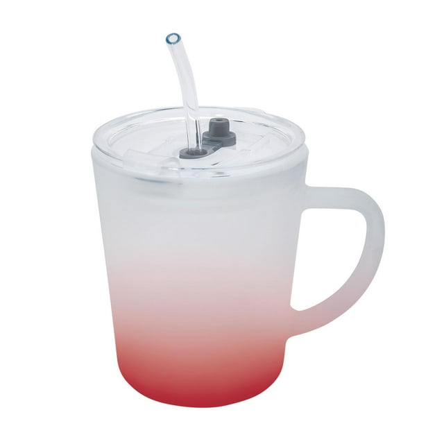 Taza de vidrio sublimable con tapa y popote-banao rojo 7 x 10.8