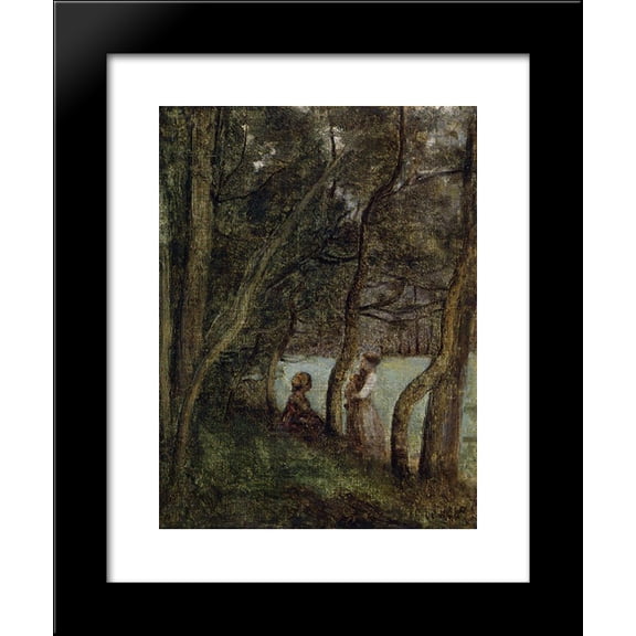 Les Alinges, Haute Savoie, Figures under the Trees 20x24 Framed Art Print by Camille Corot