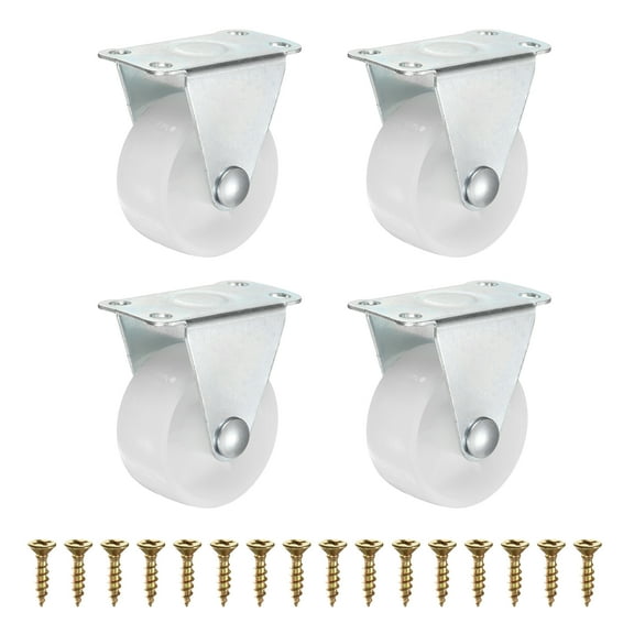 1.5 Inch Fixed Caster Wheels, Plastic No Bearing Small Non-Swivel Casters Wheels for Furniture Drawers Storage Bins DIY Project - 4pcs (White)
