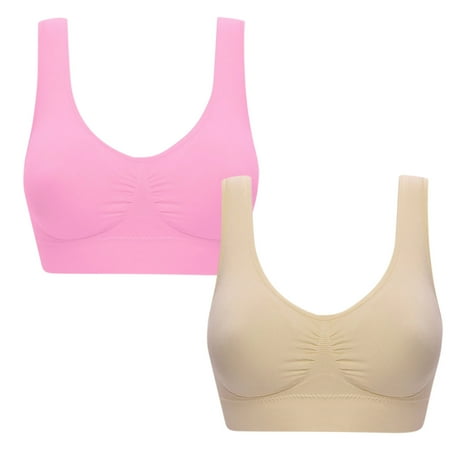 LFEOOST 2 Pack Plus Size Sports Bras for Women 2 Pack Sets Seamless Unrimmed Lingerie Yoga Undershirt Wth Removable Pads Sleep Bra Pink XXXL