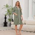 thumbnail image 2 of Lightweight Robes for Women Zipper Soft Summer Housecoats for Women Zipper Front 3/4 Sleeve Knee Length Loose Fit Sleepwear Nightgown with Pockets Army Green XXL, 2 of 6