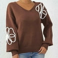thumbnail image 6 of Women's Print Floral Embroidered Knit Sweater V Neck Long Sleeve Loose Fit Pullover Sweater Casual Basic Tops, 6 of 7