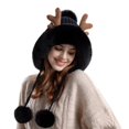 thumbnail image 2 of Gorros de punto cálidos de Navidad para mujer, gorro con orejeras de dos bolas, dibujos animados, cuerno de ciervo, felpa esponjosa, piel gruesa, Invierno, 2 of 4
