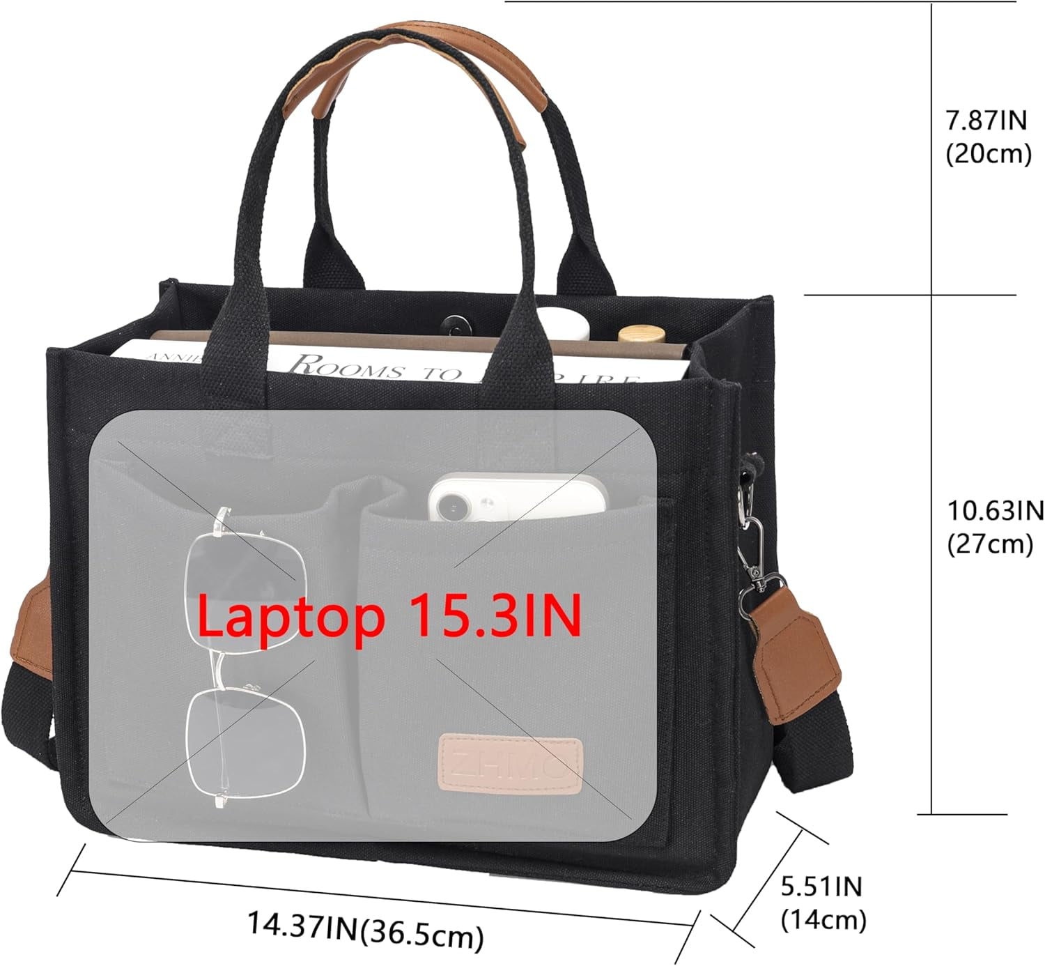Large Canvas Tote Bag for Women With Pockets,Laptop Crossbody Purses Everything Everyday Bag Handbags for Work Beach Gym