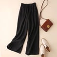 thumbnail image 2 of Pantalones de pierna ancha de color liso para mujer, pantalones casuales de pierna grande con drapeado de nueve puntos de verano, pantalones sueltos de algodón y lino para mujer, 2 of 5