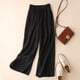 thumbnail image 1 of Pantalones de pierna ancha de color liso para mujer, pantalones casuales de pierna grande con drapeado de nueve puntos de verano, pantalones sueltos de algodón y lino para mujer, 1 of 5