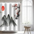 thumbnail image 4 of Japanese Shower Curtain, Ink Painting Shower Curtain, Red Sun Mountain Cherry Blossom Scenery Shower Curtain Set Waterproof Bath Curtain Bathroom Decor with 12 Hooks, 72x72 inches, 4 of 6