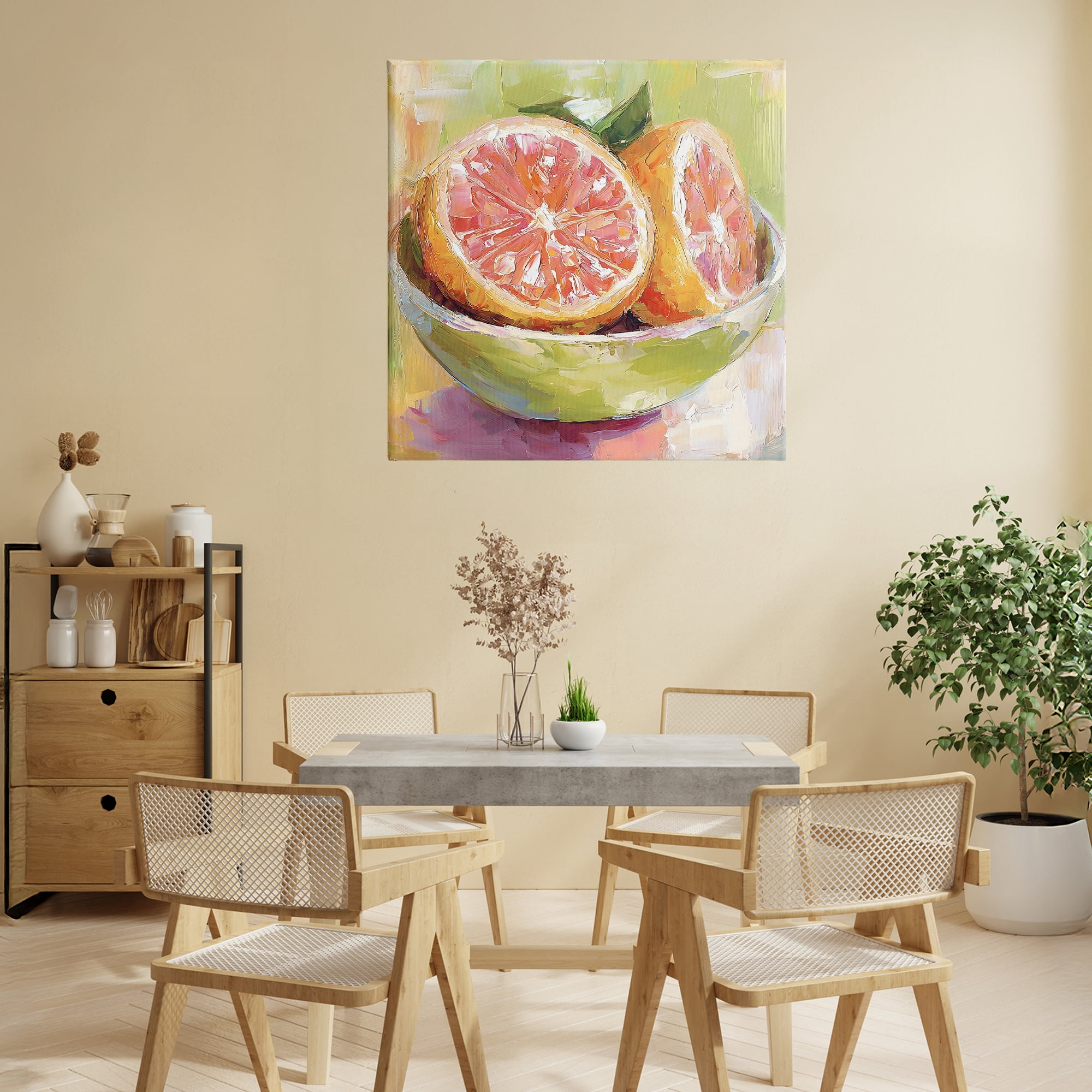 Stupell Industries Sliced Grapefruit in Bowl Canvas Wall Art, design by Riley B