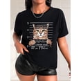 thumbnail image 1 of Cat Graphic Short Sleeves Sports Tee, Round Neck Workout Causal T-shirt Top, Women's Activewear, 1 of 7