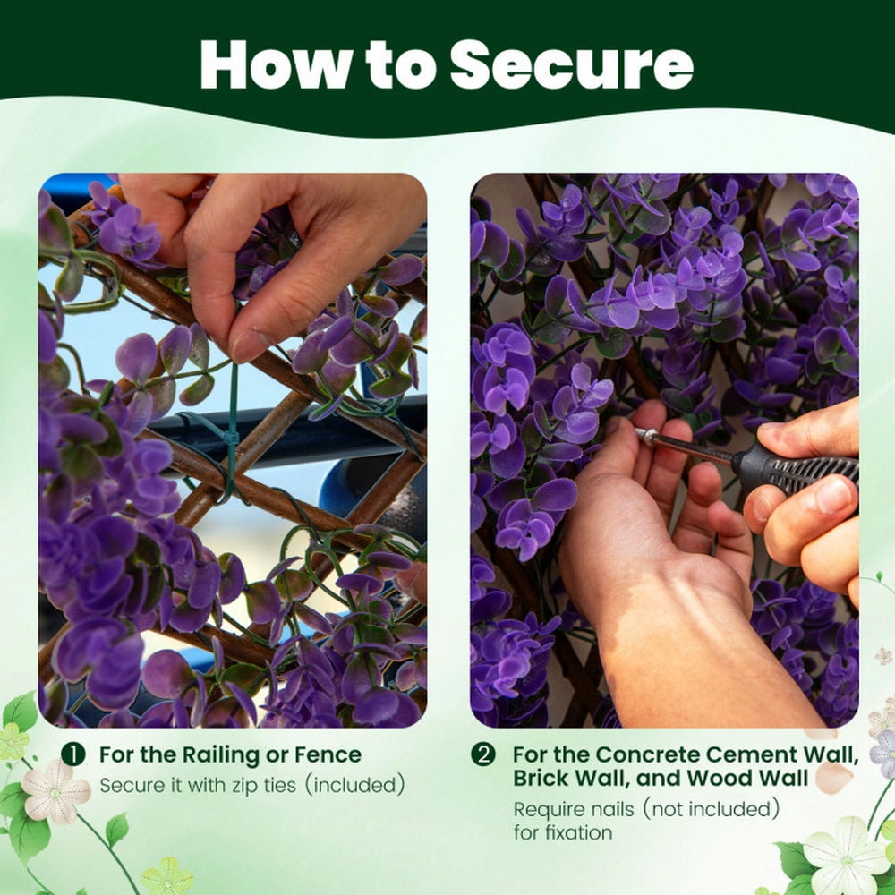 Resenkos Hedges Fence,Faux Hedge Panels,Decorative Faux Purple Eucalyptus Fencing Panel with Real Willow Frame for Balcony Patio