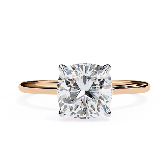 Cushion Cut Two Tone Solitaire Lab Grown Diamond Engagement Ring, 10k Solid Gold Ring