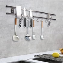 24In Magnetic Knife Holder, 304 Stainless Steel, Wall Mounted Knife Magnetic Strip with 8 Hooks for Kitchen