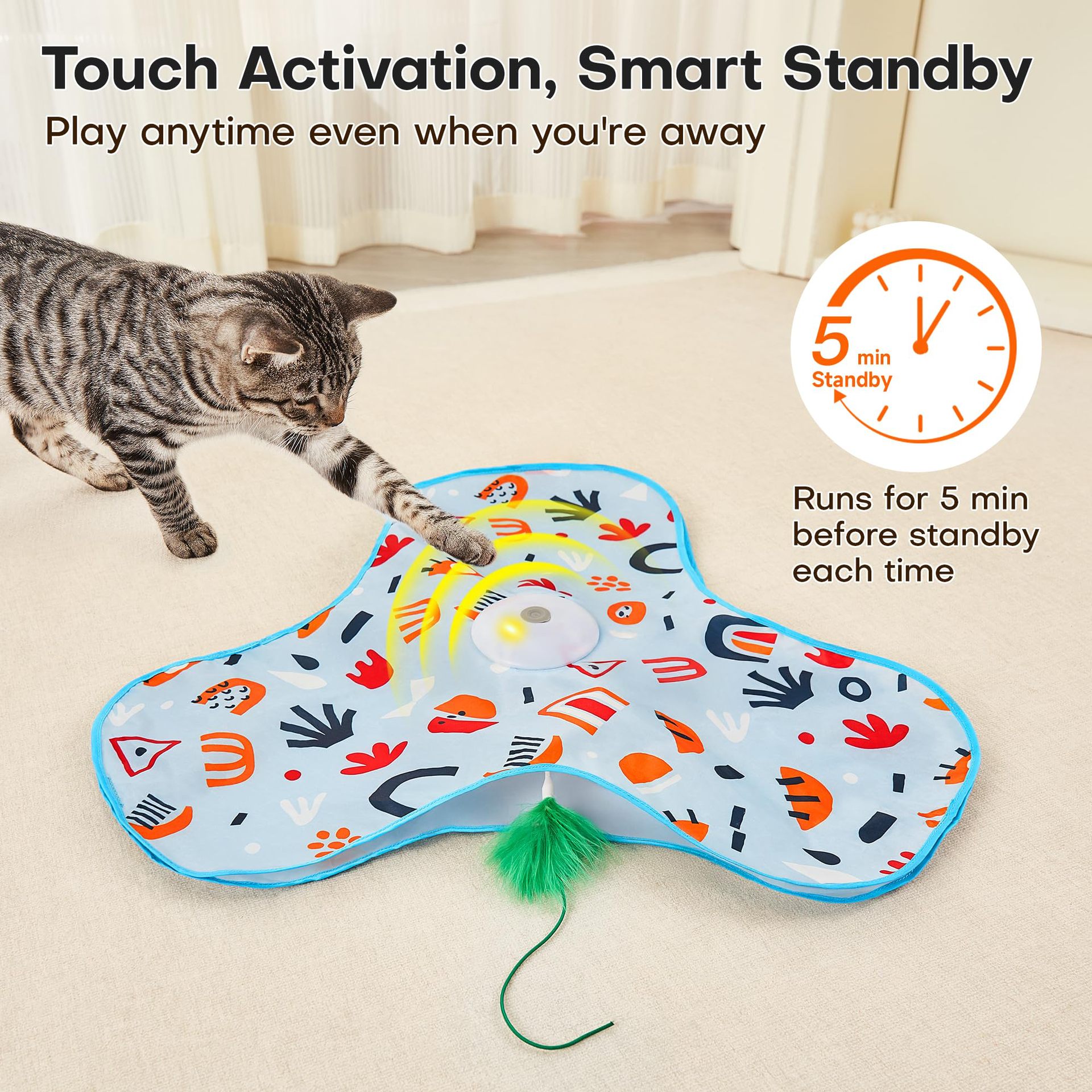 Interactive Cat Toys for Indoor Cats,[Newly Upgraded] Rechargeable Touch Activated Hide and Seek Kitten Toys for Bored Indoor Adult Cats with Fluttering (Blue)