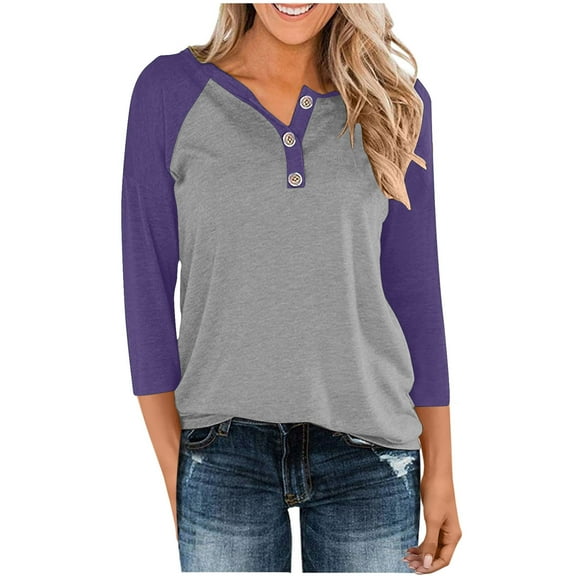Craaazy Womens Shirts V-neck 3/4 Sleeve Womens Tops Button Tunic Blouse Gifts for Women