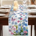 thumbnail image 3 of Table Runners 70 Inches Long Dress Scarves, Blue Spring Floral Farmhouse Coffee/Dining/Kitchen Table Decor, Holiday Table Runner, Pink Flowers Butterfly Wooden Watercolor 13x70 Inch, 3 of 9
